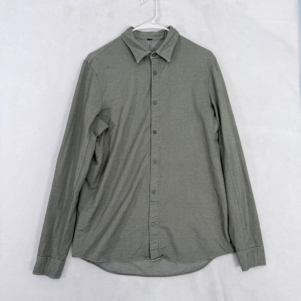 Lululemon Commission Shirt Mens M Green Stretch Basic Casual Button Up